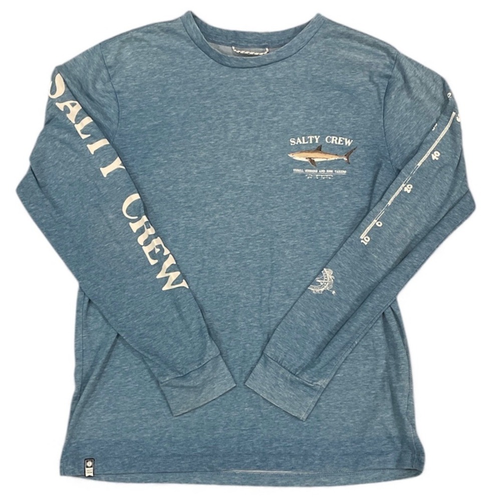 Salty Crew Mens Long Sleeve Graphic T-Shirt Blue Shark Fishing Size Small